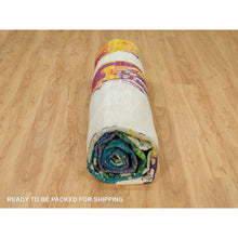 Load image into Gallery viewer, 14&#39;x14&#39; Seedpearl Ivory, Wool And Sari Silk Hand Knotted Modern Abstract Motifs With Painter&#39;s Brush Strokes, Oriental Round Rug FWR541590