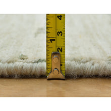 Load image into Gallery viewer, 14&#39;x14&#39; Seedpearl Ivory, Wool And Sari Silk Hand Knotted Modern Abstract Motifs With Painter&#39;s Brush Strokes, Oriental Round Rug FWR541590