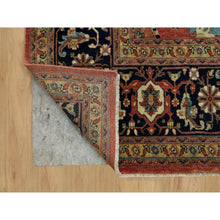 Load image into Gallery viewer, 10&#39;x14&#39; Bruschetta Red With Chiffon Ivory Corners, Pure Wool Hand Knotted Antiqued Fine Heriz Re-creation, Vegetable Dyes, Densely Woven, Oriental Rug FWR541608