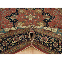 Load image into Gallery viewer, 10&#39;x14&#39; Bruschetta Red With Chiffon Ivory Corners, Pure Wool Hand Knotted Antiqued Fine Heriz Re-creation, Vegetable Dyes, Densely Woven, Oriental Rug FWR541608