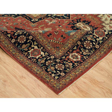 Load image into Gallery viewer, 10&#39;x14&#39; Bruschetta Red With Chiffon Ivory Corners, Pure Wool Hand Knotted Antiqued Fine Heriz Re-creation, Vegetable Dyes, Densely Woven, Oriental Rug FWR541608