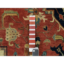 Load image into Gallery viewer, 10&#39;x14&#39; Bruschetta Red With Chiffon Ivory Corners, Pure Wool Hand Knotted Antiqued Fine Heriz Re-creation, Vegetable Dyes, Densely Woven, Oriental Rug FWR541608