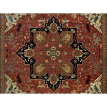 Load image into Gallery viewer, 10&#39;x14&#39; Bruschetta Red With Chiffon Ivory Corners, Pure Wool Hand Knotted Antiqued Fine Heriz Re-creation, Vegetable Dyes, Densely Woven, Oriental Rug FWR541608