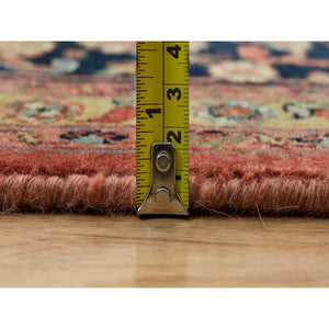 10'x14' Bruschetta Red With Chiffon Ivory Corners, Pure Wool Hand Knotted Antiqued Fine Heriz Re-creation, Vegetable Dyes, Densely Woven, Oriental Rug FWR541608