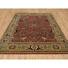 Load image into Gallery viewer, 10&#39;x10&#39; Henna Red And Vegas Gold, Hand Knotted With Organic Wool Antiqued Heriz Re-creation All Over Flowers Design, Square Oriental Densely Woven Rug FWR541614