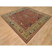 Load image into Gallery viewer, 10&#39;x10&#39; Henna Red And Vegas Gold, Hand Knotted With Organic Wool Antiqued Heriz Re-creation All Over Flowers Design, Square Oriental Densely Woven Rug FWR541614