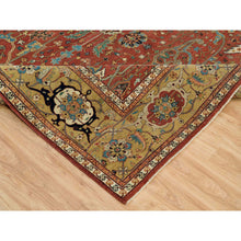 Load image into Gallery viewer, 10&#39;x10&#39; Henna Red And Vegas Gold, Hand Knotted With Organic Wool Antiqued Heriz Re-creation All Over Flowers Design, Square Oriental Densely Woven Rug FWR541614