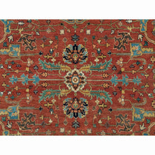 Load image into Gallery viewer, 10&#39;x10&#39; Henna Red And Vegas Gold, Hand Knotted With Organic Wool Antiqued Heriz Re-creation All Over Flowers Design, Square Oriental Densely Woven Rug FWR541614