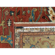 Load image into Gallery viewer, 10&#39;x10&#39; Henna Red And Vegas Gold, Hand Knotted With Organic Wool Antiqued Heriz Re-creation All Over Flowers Design, Square Oriental Densely Woven Rug FWR541614