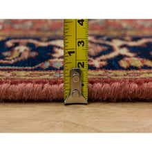 Load image into Gallery viewer, 2&#39;8&quot;x22&#39; Carmine Red And Dallas Cowboys Blue, Vegetable Dyes, Antiqued Heriz Re-creation With Geometric Medallions, Extra Soft Wool, Soft And Lush Pile, Xl Runner Oriental Hand Knotted Rug FWR541620