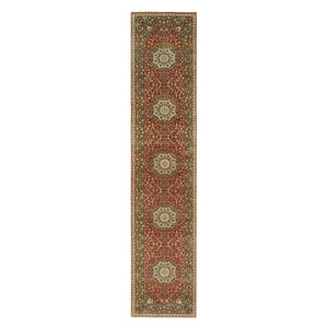 2'7"x12'4" Upsdell Red with Kobicha Brown, Soft Pile, Natural Dyes, Antique All Wool Tabriz Haji Jalili Rug, Hand Knotted, Fine Weave, Runner Oriental Rug FWR541692