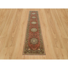 Load image into Gallery viewer, 2&#39;7&quot;x12&#39;4&quot; Upsdell Red with Kobicha Brown, Soft Pile, Natural Dyes, Antique All Wool Tabriz Haji Jalili Rug, Hand Knotted, Fine Weave, Runner Oriental Rug FWR541692