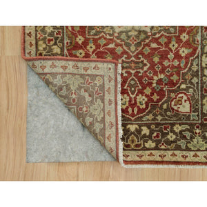 2'7"x12'4" Upsdell Red with Kobicha Brown, Soft Pile, Natural Dyes, Antique All Wool Tabriz Haji Jalili Rug, Hand Knotted, Fine Weave, Runner Oriental Rug FWR541692