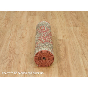 2'7"x12'4" Upsdell Red with Kobicha Brown, Soft Pile, Natural Dyes, Antique All Wool Tabriz Haji Jalili Rug, Hand Knotted, Fine Weave, Runner Oriental Rug FWR541692