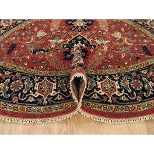 8'x8' Burnt Brick Red, Vegetable Dyes Antiqued Fine Heriz Re-Creation 100% Wool Hand Knotted, Round Oriental Densely Woven Rug FWR541710