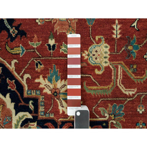 8'x8' Burnt Brick Red, Vegetable Dyes Antiqued Fine Heriz Re-Creation 100% Wool Hand Knotted, Round Oriental Densely Woven Rug FWR541710