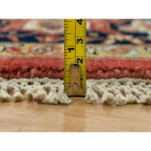 8'x8' Burnt Brick Red, Vegetable Dyes Antiqued Fine Heriz Re-Creation 100% Wool Hand Knotted, Round Oriental Densely Woven Rug FWR541710