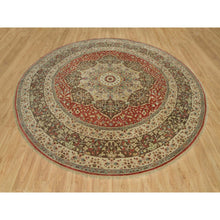 Load image into Gallery viewer, 10&#39;x10&#39; Rufous Red, Hand Knotted Tabriz Antique And Haji Jalili Design, Organic Wool, Plush Pile, Vegetable Dyes, Round Oriental Fine Weave Rug FWR541722