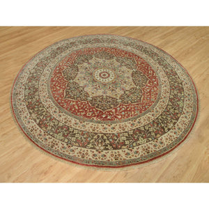 10'x10' Rufous Red, Hand Knotted Tabriz Antique And Haji Jalili Design, Organic Wool, Plush Pile, Vegetable Dyes, Round Oriental Fine Weave Rug FWR541722
