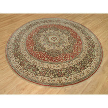 Load image into Gallery viewer, 10&#39;x10&#39; Rufous Red, Hand Knotted Tabriz Antique And Haji Jalili Design, Organic Wool, Plush Pile, Vegetable Dyes, Round Oriental Fine Weave Rug FWR541722