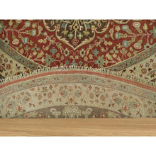 Load image into Gallery viewer, 10&#39;x10&#39; Rufous Red, Hand Knotted Tabriz Antique And Haji Jalili Design, Organic Wool, Plush Pile, Vegetable Dyes, Round Oriental Fine Weave Rug FWR541722