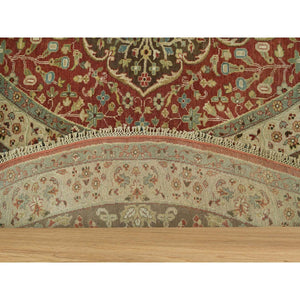 10'x10' Rufous Red, Hand Knotted Tabriz Antique And Haji Jalili Design, Organic Wool, Plush Pile, Vegetable Dyes, Round Oriental Fine Weave Rug FWR541722