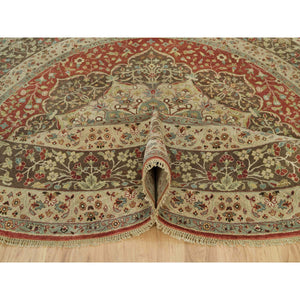 10'x10' Rufous Red, Hand Knotted Tabriz Antique And Haji Jalili Design, Organic Wool, Plush Pile, Vegetable Dyes, Round Oriental Fine Weave Rug FWR541722