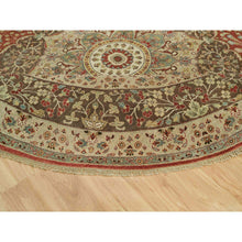 Load image into Gallery viewer, 10&#39;x10&#39; Rufous Red, Hand Knotted Tabriz Antique And Haji Jalili Design, Organic Wool, Plush Pile, Vegetable Dyes, Round Oriental Fine Weave Rug FWR541722