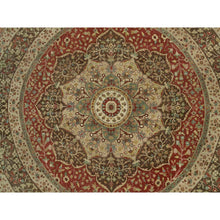 Load image into Gallery viewer, 10&#39;x10&#39; Rufous Red, Hand Knotted Tabriz Antique And Haji Jalili Design, Organic Wool, Plush Pile, Vegetable Dyes, Round Oriental Fine Weave Rug FWR541722
