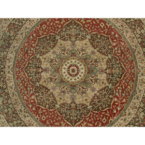 10'x10' Rufous Red, Hand Knotted Tabriz Antique And Haji Jalili Design, Organic Wool, Plush Pile, Vegetable Dyes, Round Oriental Fine Weave Rug FWR541722