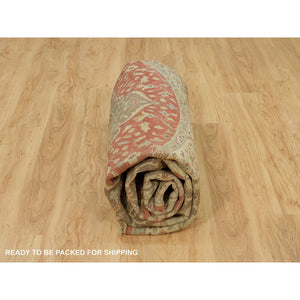10'x10' Rufous Red, Hand Knotted Tabriz Antique And Haji Jalili Design, Organic Wool, Plush Pile, Vegetable Dyes, Round Oriental Fine Weave Rug FWR541722
