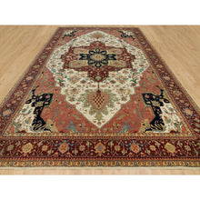 Load image into Gallery viewer, 11&#39;9&quot;x18&#39;2&quot; Seedpearl White, Antiqued Fine Heriz, Re-creation Hand Knotted 100% Wool Large Medallion Design, Natural Dyes Densely Woven, Oversized Oriental Rug FWR541746