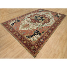Load image into Gallery viewer, 11&#39;9&quot;x18&#39;2&quot; Seedpearl White, Antiqued Fine Heriz, Re-creation Hand Knotted 100% Wool Large Medallion Design, Natural Dyes Densely Woven, Oversized Oriental Rug FWR541746
