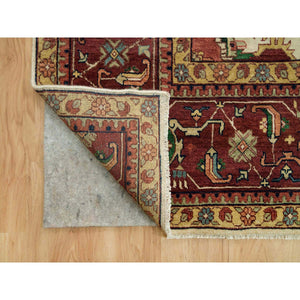 11'9"x18'2" Seedpearl White, Antiqued Fine Heriz, Re-creation Hand Knotted 100% Wool Large Medallion Design, Natural Dyes Densely Woven, Oversized Oriental Rug FWR541746