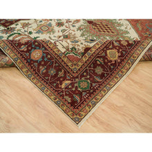 Load image into Gallery viewer, 11&#39;9&quot;x18&#39;2&quot; Seedpearl White, Antiqued Fine Heriz, Re-creation Hand Knotted 100% Wool Large Medallion Design, Natural Dyes Densely Woven, Oversized Oriental Rug FWR541746
