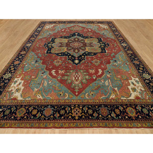 13'10"x18'1" Barn Red, Vegetable Dyes Antiqued Hand Knotted Fine Heris Re-creation, Soft Wool And Soft Pile, Densely Woven Oversized Oriental Rug FWR541788