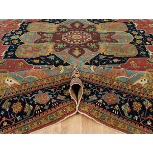 13'10"x18'1" Barn Red, Vegetable Dyes Antiqued Hand Knotted Fine Heris Re-creation, Soft Wool And Soft Pile, Densely Woven Oversized Oriental Rug FWR541788