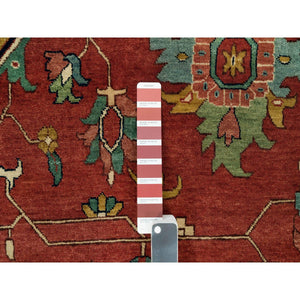 13'10"x18'1" Barn Red, Vegetable Dyes Antiqued Hand Knotted Fine Heris Re-creation, Soft Wool And Soft Pile, Densely Woven Oversized Oriental Rug FWR541788