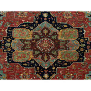13'10"x18'1" Barn Red, Vegetable Dyes Antiqued Hand Knotted Fine Heris Re-creation, Soft Wool And Soft Pile, Densely Woven Oversized Oriental Rug FWR541788