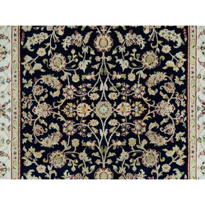 4'10"x7'2" Ombre Blue, Hand Knotted, Nain with All Over Flower Design, 250 KPSI, Wool and Silk, Oriental Rug FWR541848
