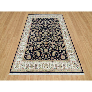 6'1"x9'1" Graphite Blue, Nain With All Over Flower Design, Hand Knotted, 250 Kpsi, Pure Wool, Oriental Rug FWR541866