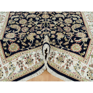 6'1"x9'1" Graphite Blue, Nain With All Over Flower Design, Hand Knotted, 250 Kpsi, Pure Wool, Oriental Rug FWR541866