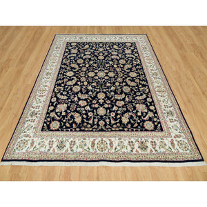 7'9"x10' Space Cadet Blue, Wool And Silk, Hand Knotted, Nain With All Over Flower Design, 250 Kpsi, Oriental Rug FWR541896