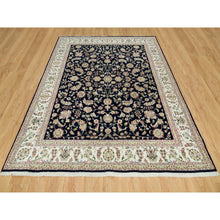 Load image into Gallery viewer, 7&#39;9&quot;x10&#39; Space Cadet Blue, Wool And Silk, Hand Knotted, Nain With All Over Flower Design, 250 Kpsi, Oriental Rug FWR541896