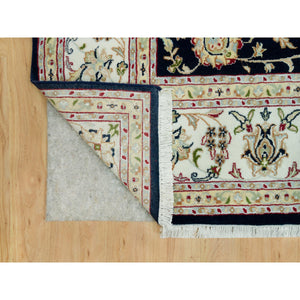 7'9"x10' Space Cadet Blue, Wool And Silk, Hand Knotted, Nain With All Over Flower Design, 250 Kpsi, Oriental Rug FWR541896