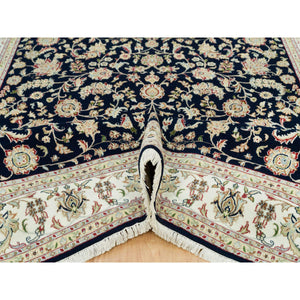 7'9"x10' Space Cadet Blue, Wool And Silk, Hand Knotted, Nain With All Over Flower Design, 250 Kpsi, Oriental Rug FWR541896
