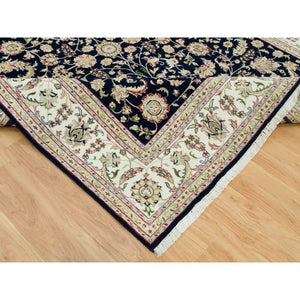 7'9"x10' Space Cadet Blue, Wool And Silk, Hand Knotted, Nain With All Over Flower Design, 250 Kpsi, Oriental Rug FWR541896