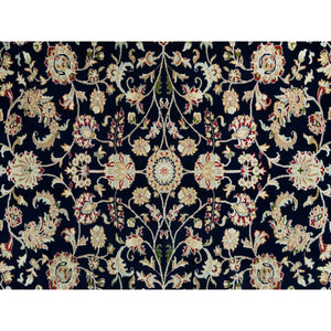 7'9"x10' Space Cadet Blue, Wool And Silk, Hand Knotted, Nain With All Over Flower Design, 250 Kpsi, Oriental Rug FWR541896