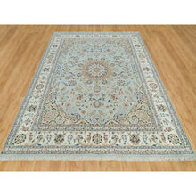 Load image into Gallery viewer, 7&#39;7&quot;x9&#39;9&quot; Celeste Blue, 250 Kpsi, Nain With Floral Pattern, 100% Wool, Hand Knotted, Square Oriental Rug FWR541914