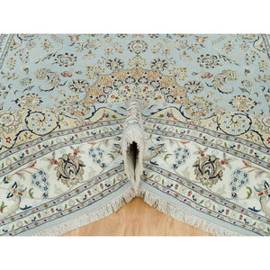 7'7"x9'9" Celeste Blue, 250 Kpsi, Nain With Floral Pattern, 100% Wool, Hand Knotted, Square Oriental Rug FWR541914